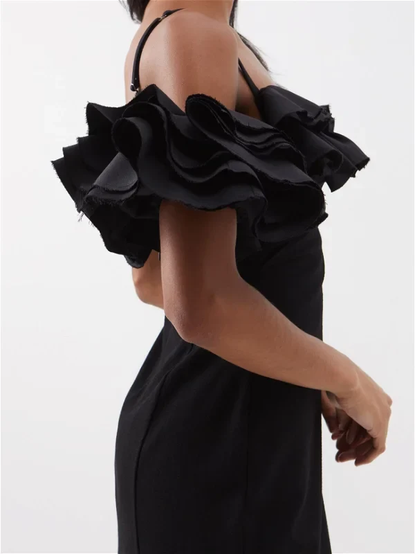 JACQUEMUS La Duna Ruffled Trim Mini Little Black Dress - Imagen 5