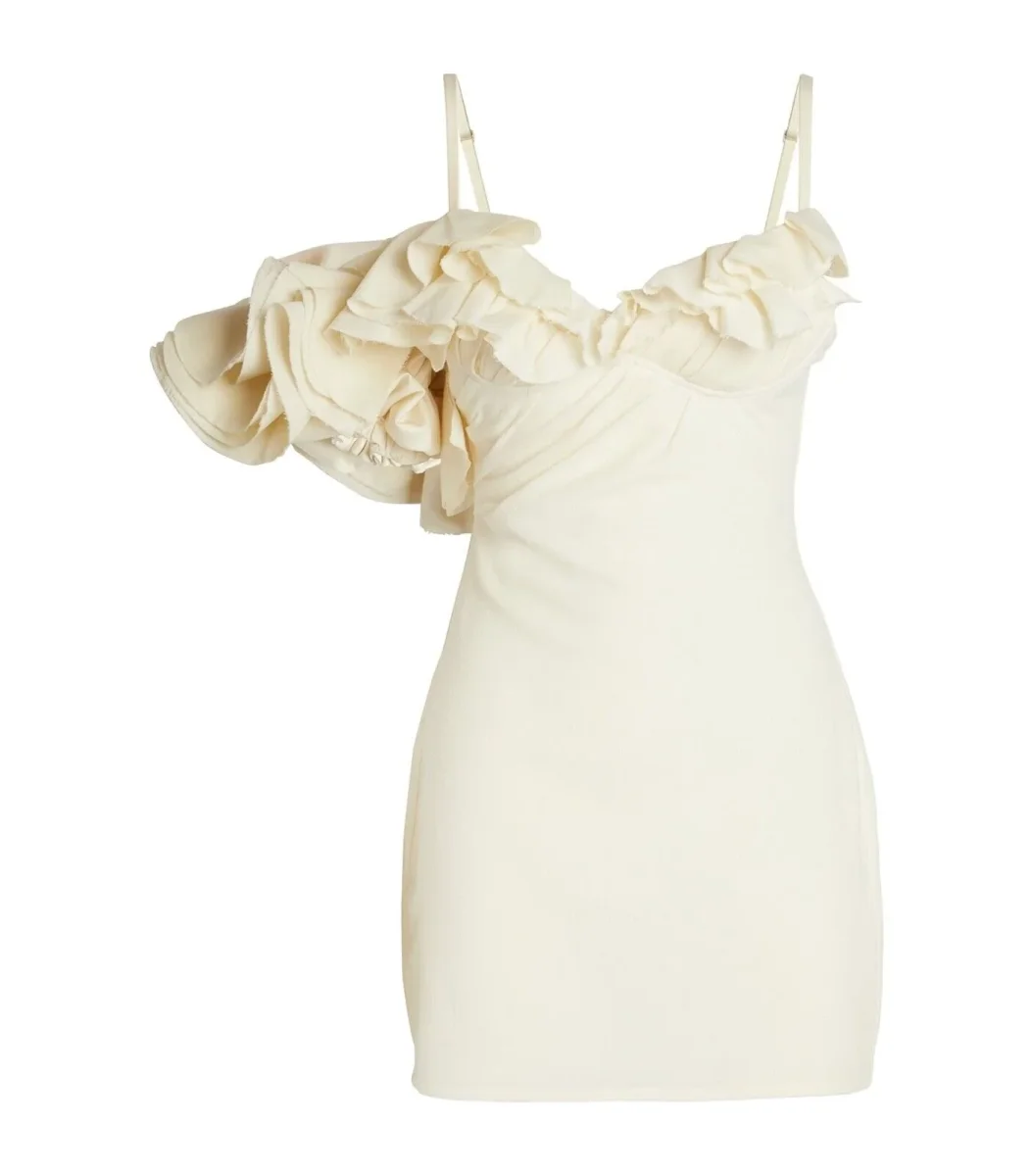 JACQUEMUS La Duna Ruffled Trim Mini White Dress - Imagen 2