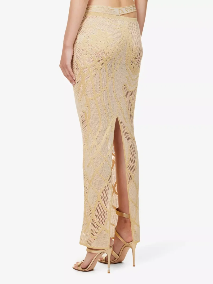 DI PETSA Birthing Venus Low Rise Pattern Beige Crochet Knit Skirt - Imagen 3