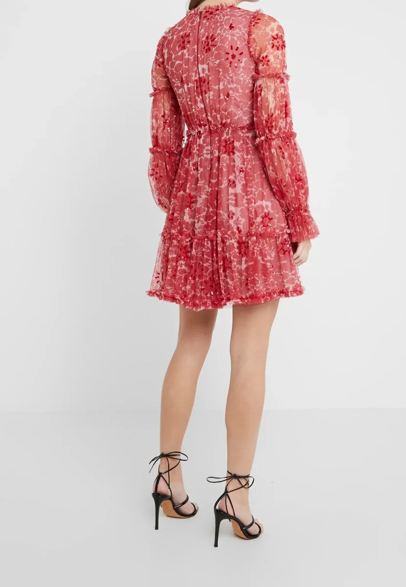 Needle & Thread Red Anya Cherry Flora Long Sleeve Dress - Imagen 5