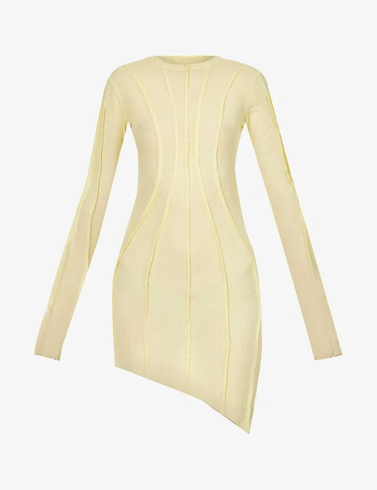 SAMI MIRO VINTAGE Asymmetric Raw Hem Stretch Woven Yellow Mini Dress