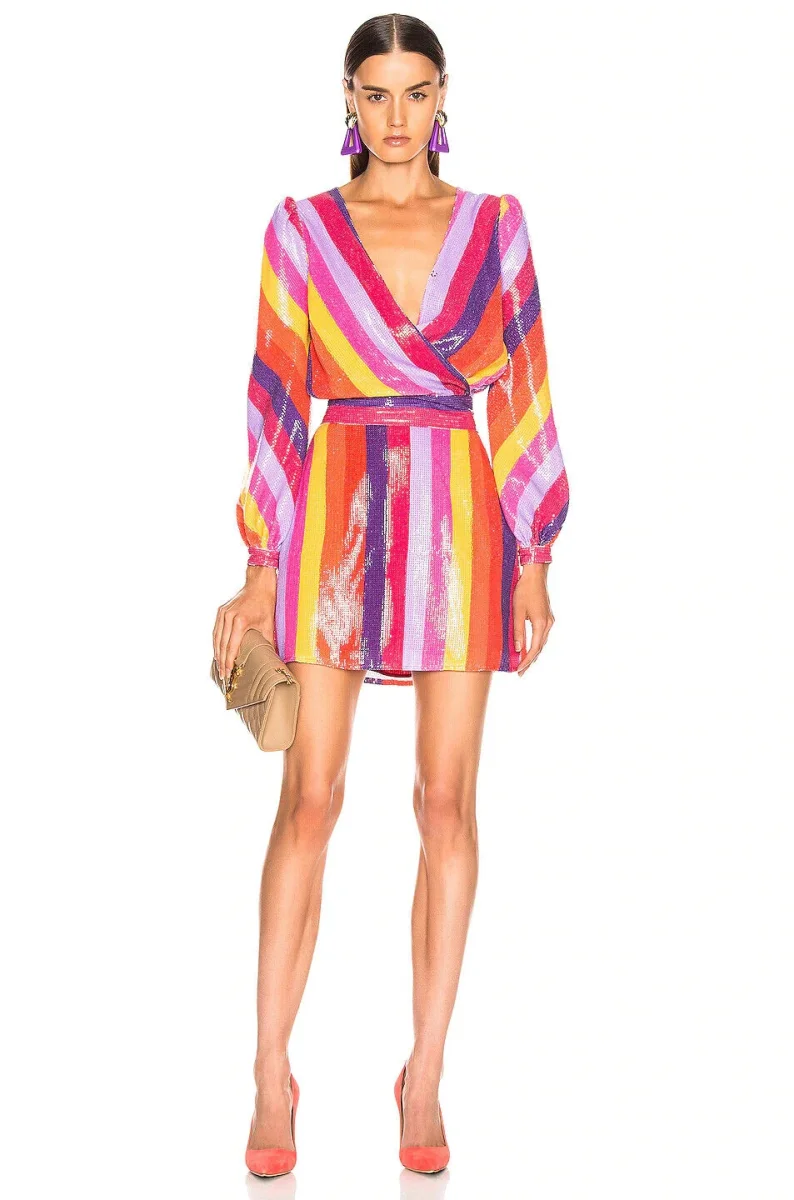 Olivia Rubin Kendall Rainbow Sequin V-Neck Top - Imagen 7