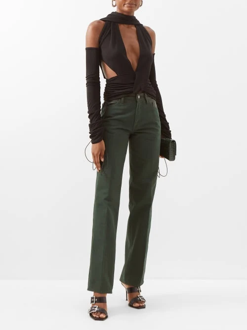 MAXIMILLIAN DAVIES Forest Green Leather Trim Spain Jeans - Imagen 6
