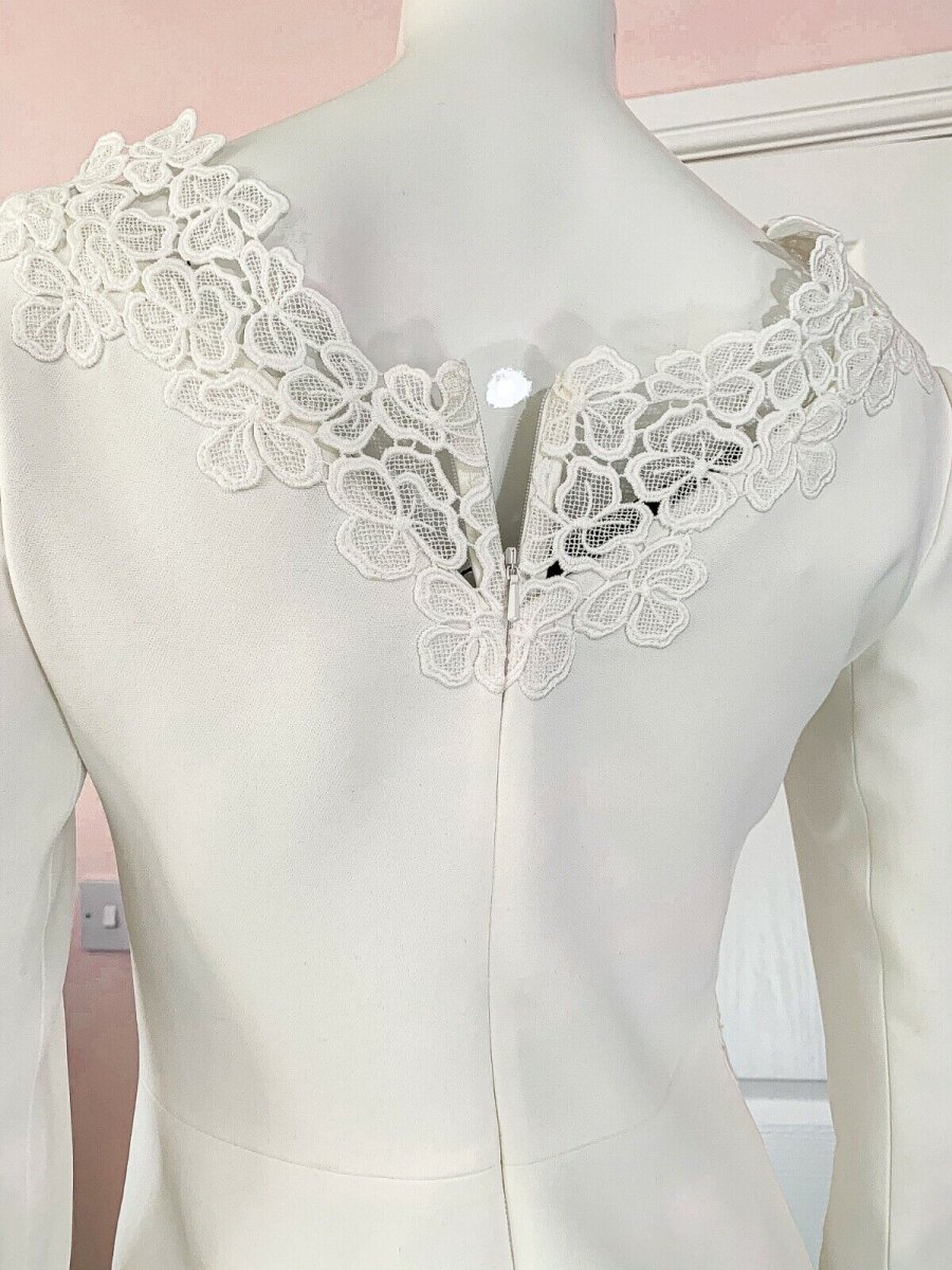 DAVID KOMA White Crepe Lace Macrame Trim Dress - Imagen 9