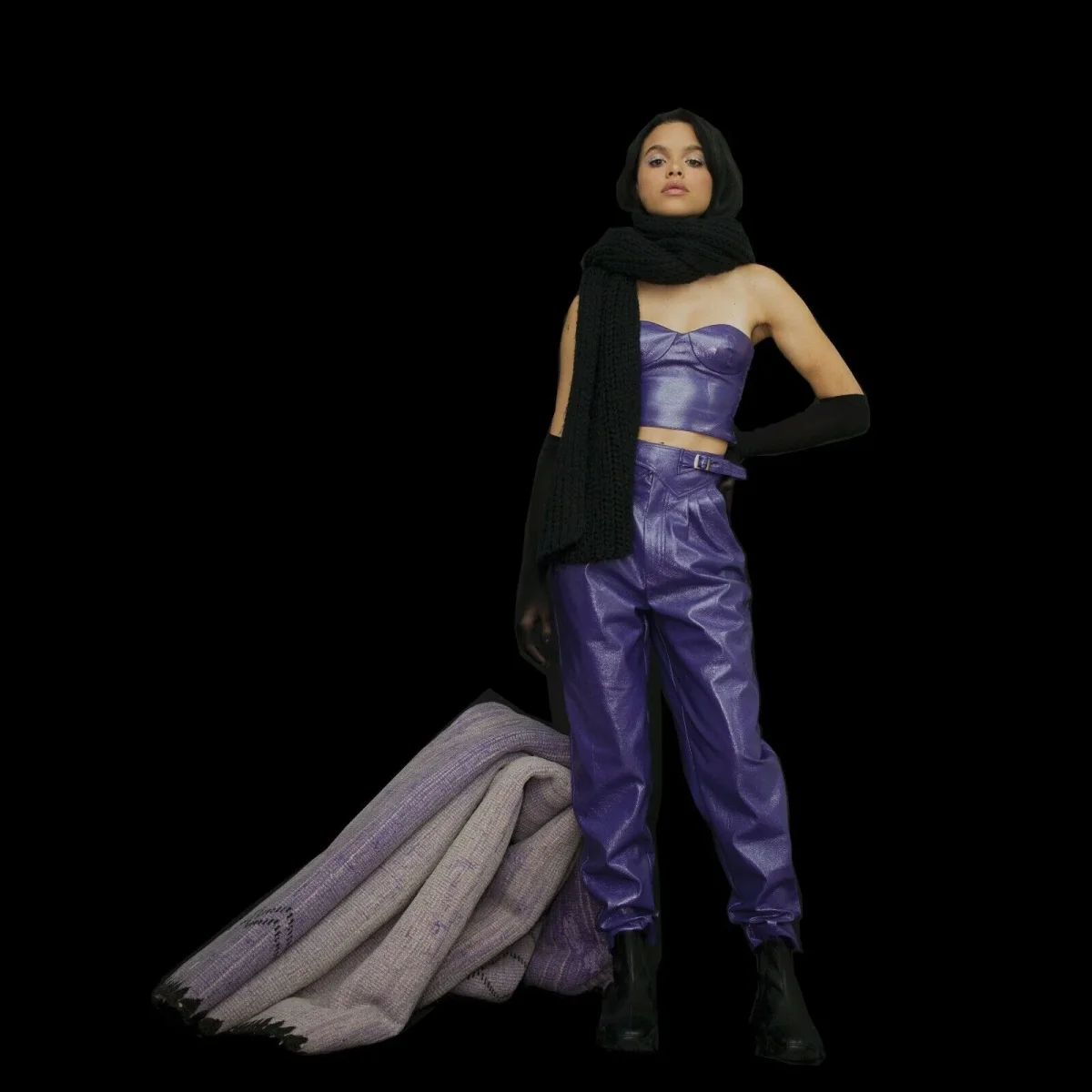 ROTATE Birger Christensen Vegan Leather Purple Nina Corset Top - Imagen 7