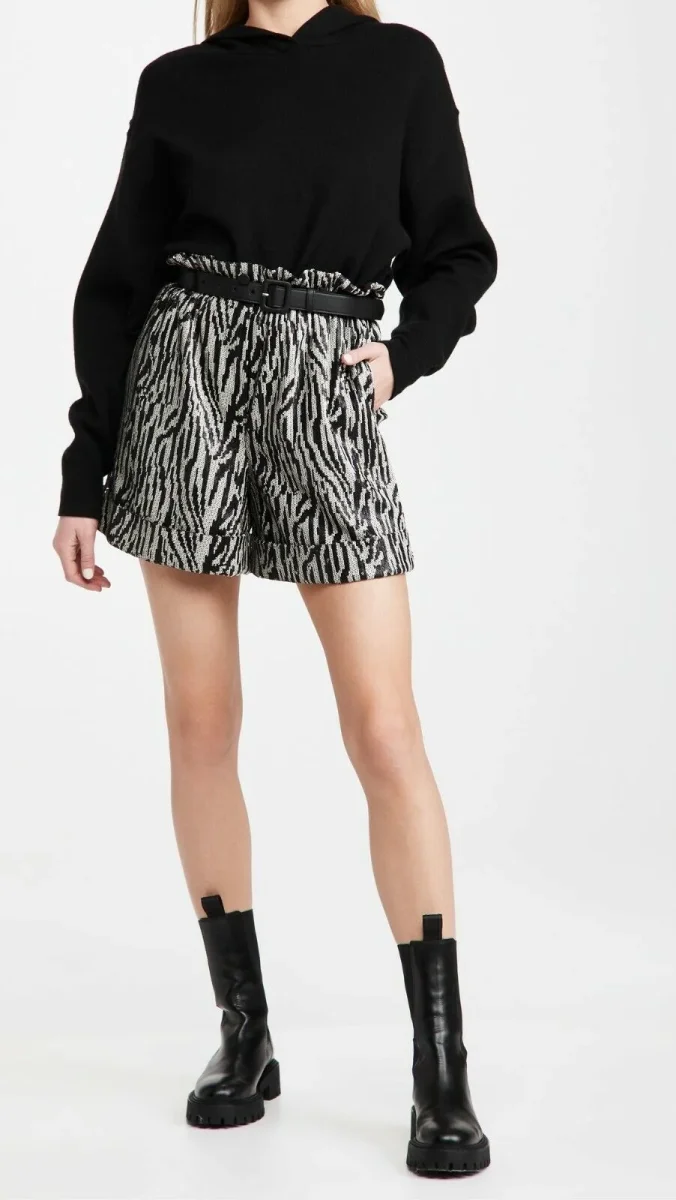 SELF-PORTRAIT Zebra Print Sequin High-Rise Shorts - Imagen 5