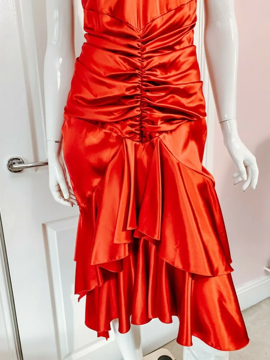 Alexandre Vauthier Ruby Red Ruched Strappy Silk Satin Dress - Imagen 8
