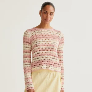 Top punto calado con rayas blanco y rosa