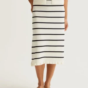 Falda midi  de punto con estampado de rayas blanco y negro