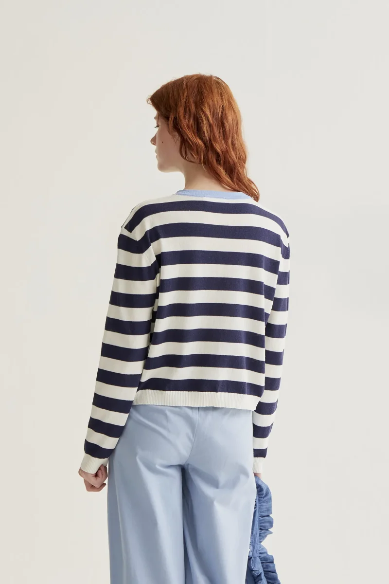 Cárdigan de punto suave con estampado de rayas blanco y azul marino - Imagen 3
