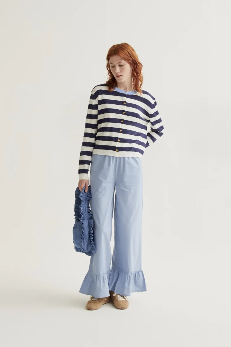 Cárdigan de punto suave con estampado de rayas blanco y azul marino - Imagen 5