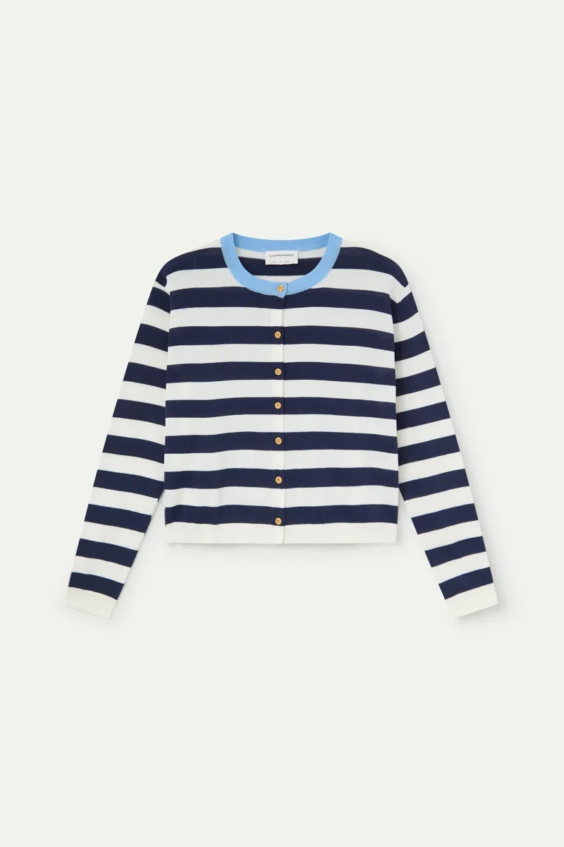 Cárdigan de punto suave con estampado de rayas blanco y azul marino - Imagen 7