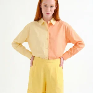 Camisa 100% algodón bicolor amarillo y naranja
