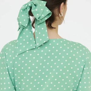 Coletero lazo verde con estampado de puntos mini blanco