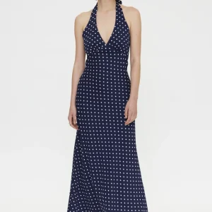 Vestido midi con estampado mini dots azul marino