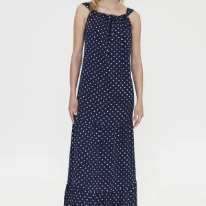 Vestido largo con estampado mini dots azul marino