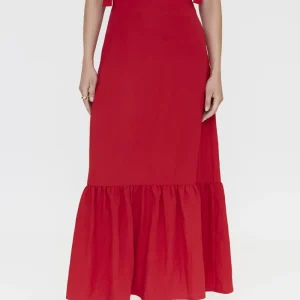 Falda larga roja con volantes