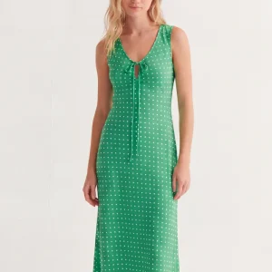 Vestido largo con estampado mini dots verde
