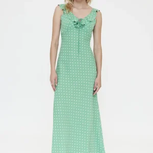 Vestido largo con estampado mini dots verde