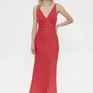 Vestido largo con estampado mini dots rojo