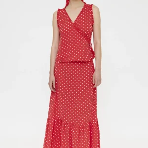 Falda larga con estampado mini dots rojo