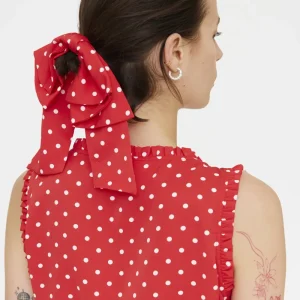 Coletero lazo rojo con estampado de puntos mini blanco