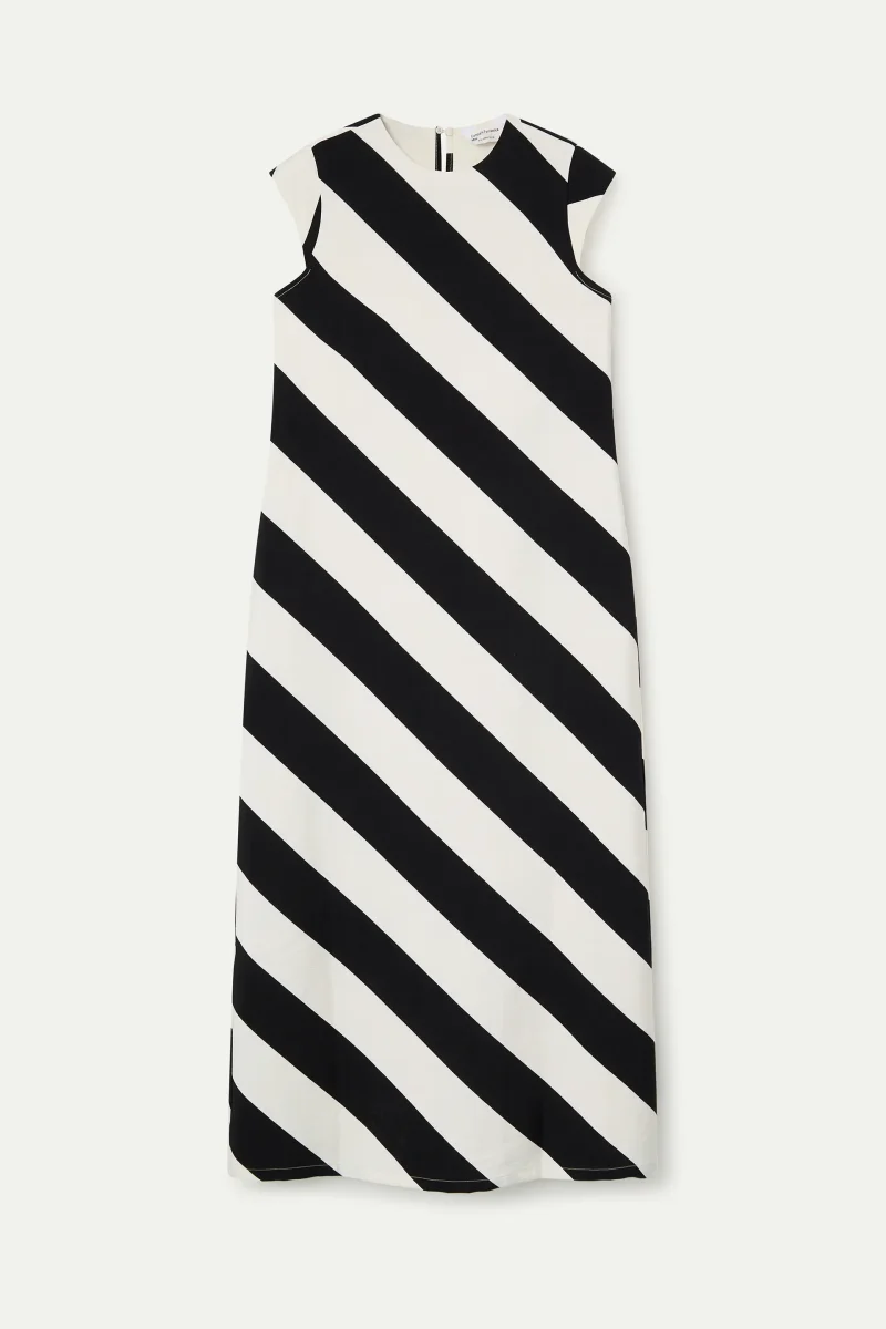 Vestido largo con estampado de rayas diagonales negro y blanco - Imagen 3