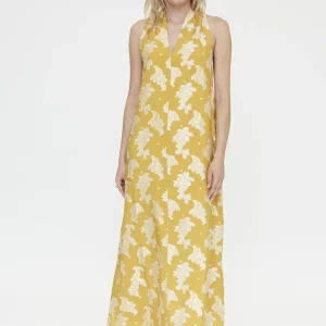 Vestido midi con estampado amarillo