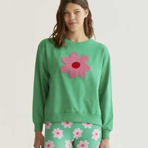 Sudadera con bordado de flor gigante rosa