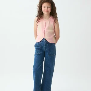 Chaleco de punto jacquard de niña con rombos rosas