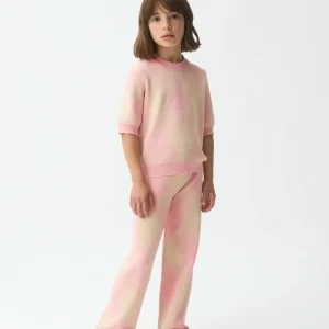 Pantalón punto jacquard de niña con rombos rosas