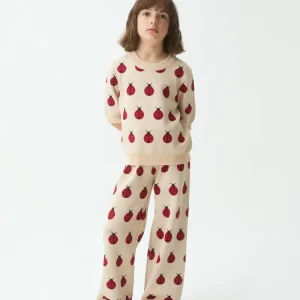 Pantalón punto jacquard de niña con estampado Red Coccinella