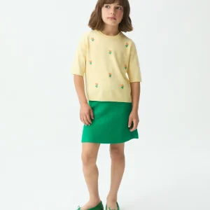 Top de niña punto amarillo con detalle floral