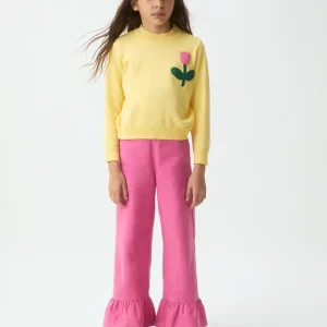 Jersey de niña punto con bordado de flor