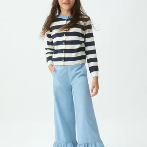 Cárdigan de niña con estampado con rayas blanco y azul
