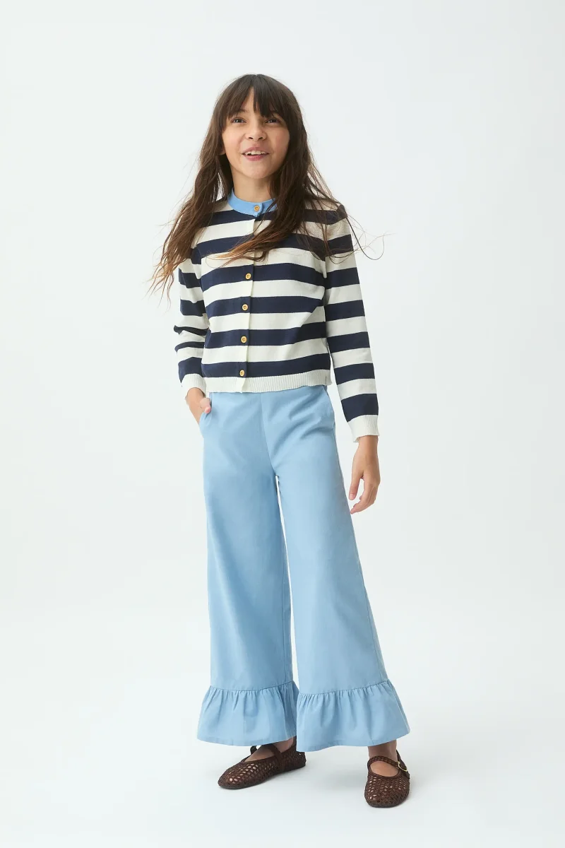 Cárdigan de niña con estampado con rayas blanco y azul