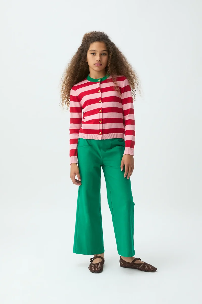 Cárdigan de niña estampado con rayas rosa y rojo - Imagen 2