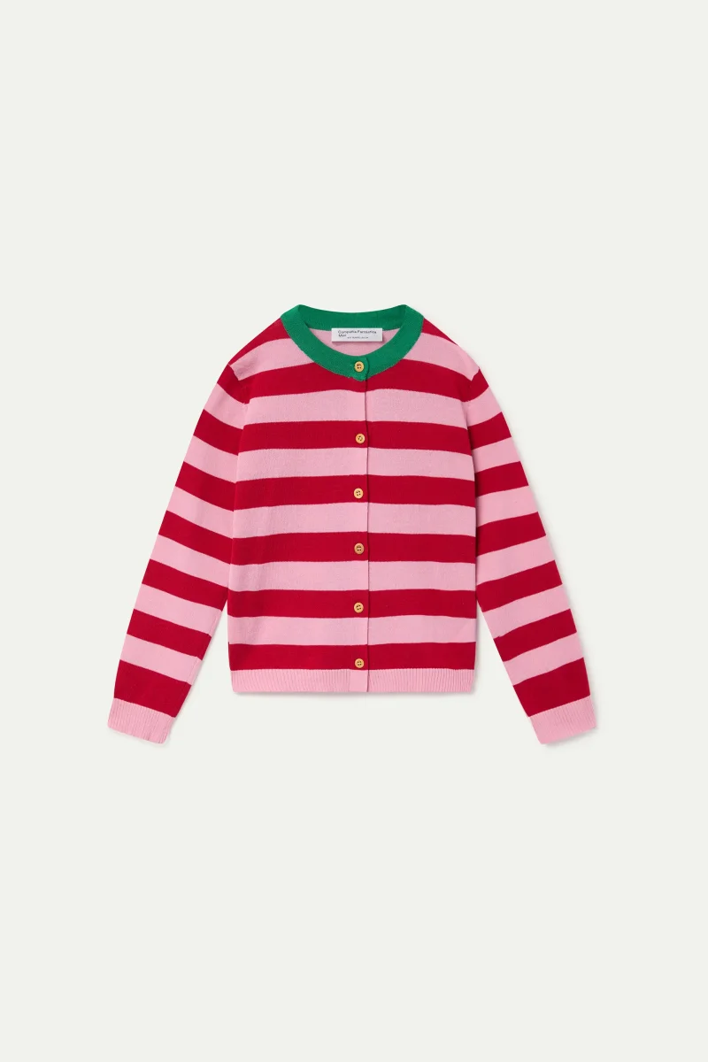 Cárdigan de niña estampado con rayas rosa y rojo - Imagen 3