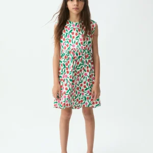 Vestido corto de niña con estampado Guinda