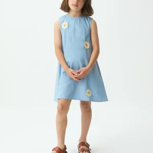 Vestido corto de niña 100% algodón con margaritas
