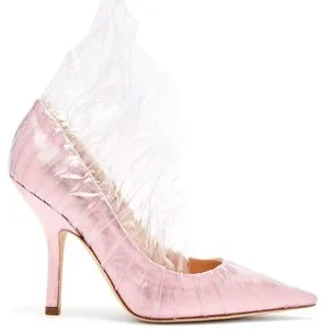 MIDNIGHT 00 Light Pink Ruched PVC Plastic Detail High Heels