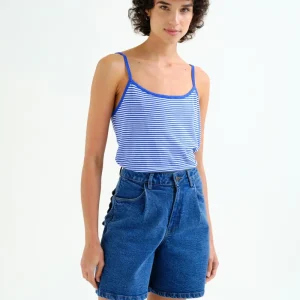 Top con estampado de rayas blanco y azul