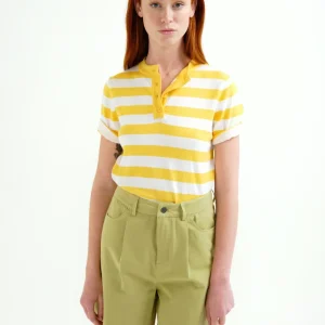 Top con estampado de rayas blanco y amarillo
