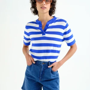 Top con estampado de rayas blanco y azul