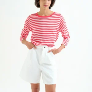 Jersey punto suave con estampado de rayas blanco y rojo