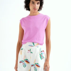 Top de punto suave rosa