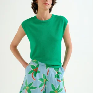 Top de punto suave verde
