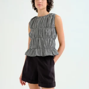Top cuadros vichy negro