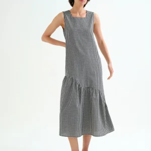 Vestido midi cuadros vichy negro