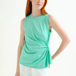 Camisa verde 100% algodón con detalle drapeado